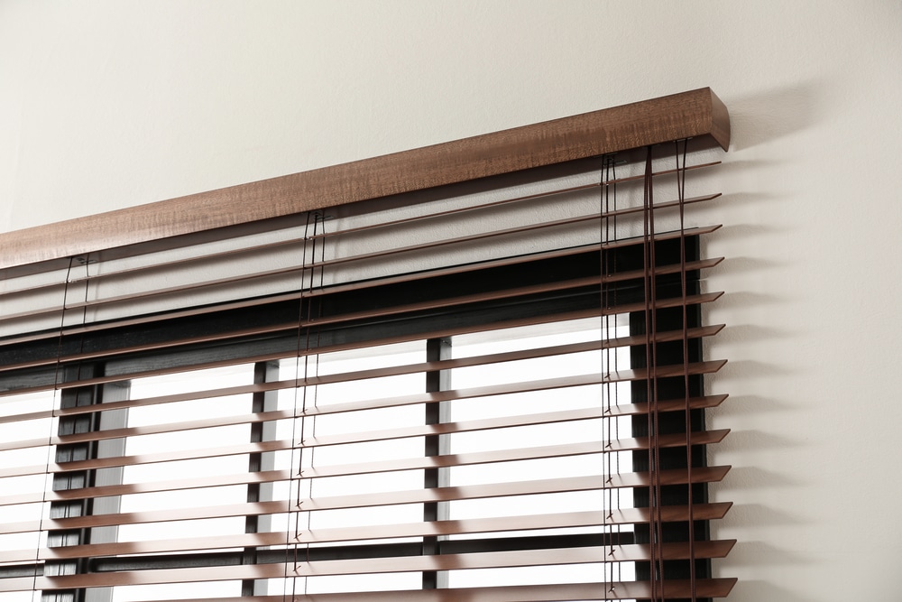 Close-up of faux wood blinds