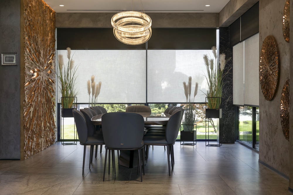 Solar shades in dining room of home