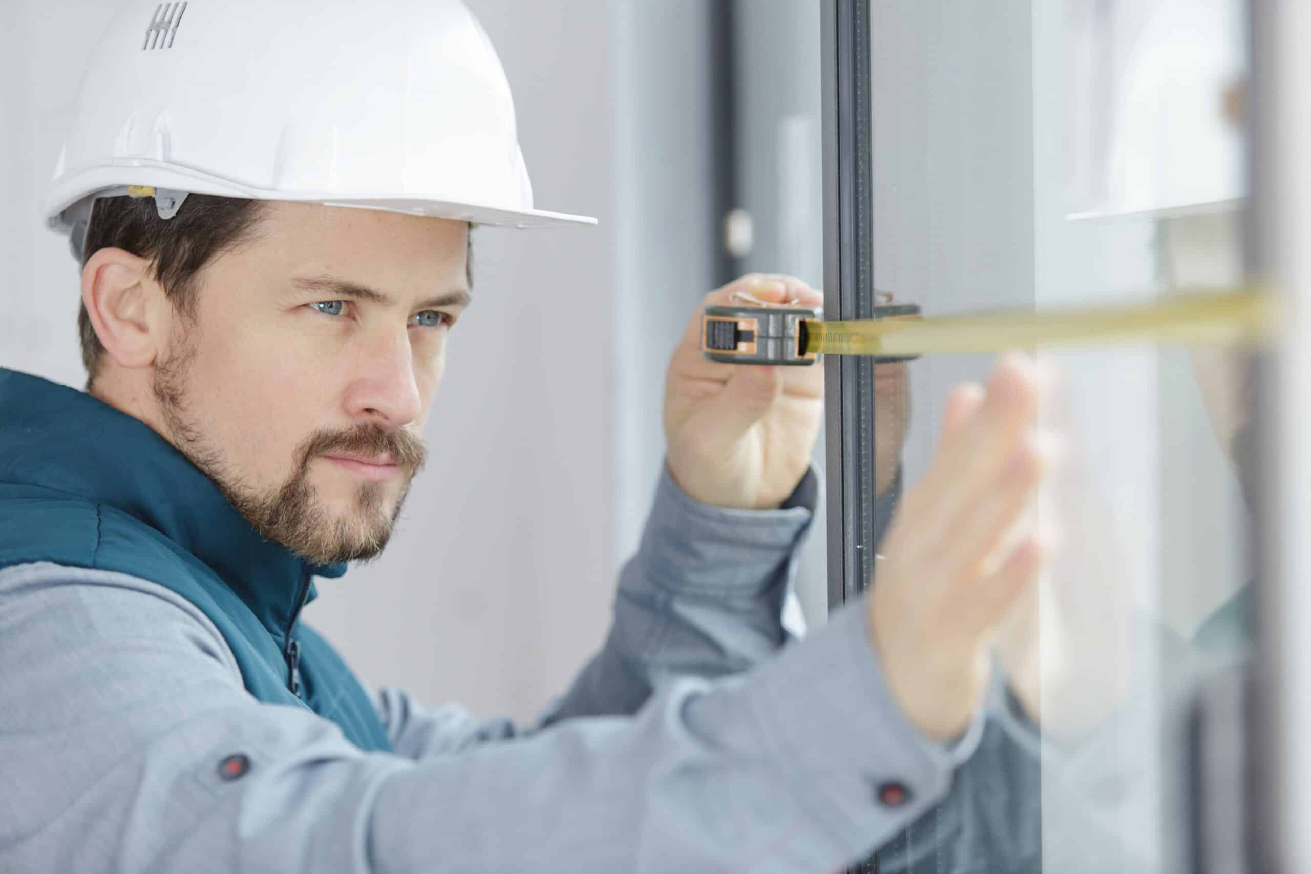 man measuring window with tape measure