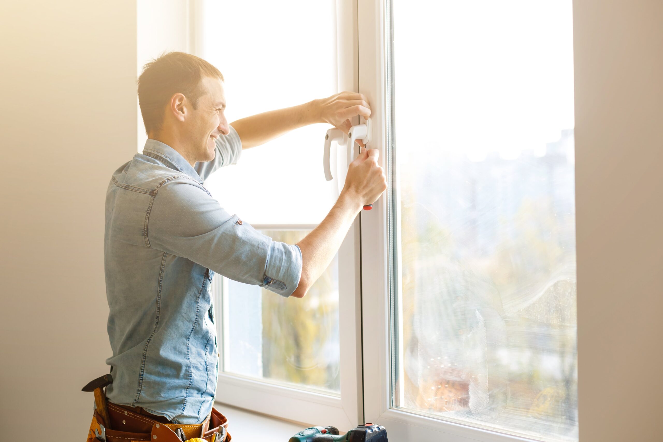 Man installing window